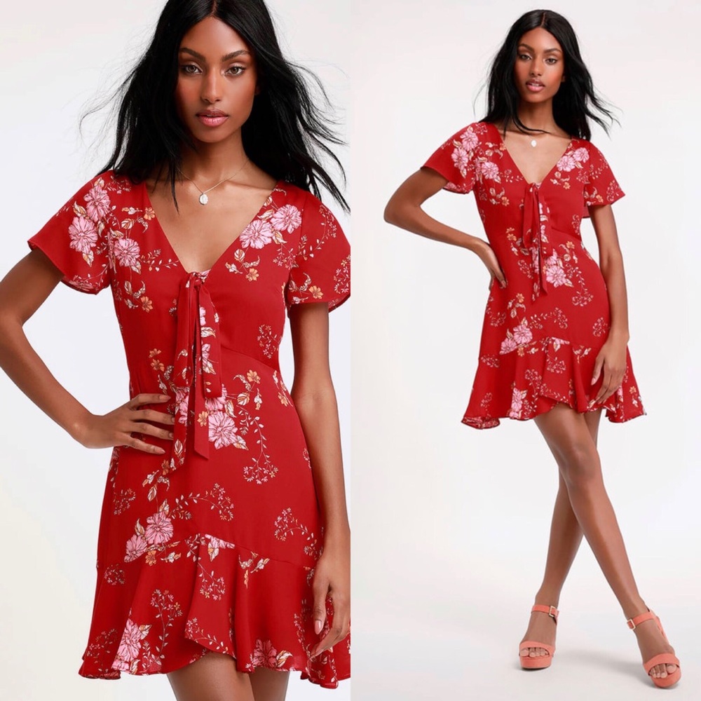 Lulus Red Tie-Front Dress
